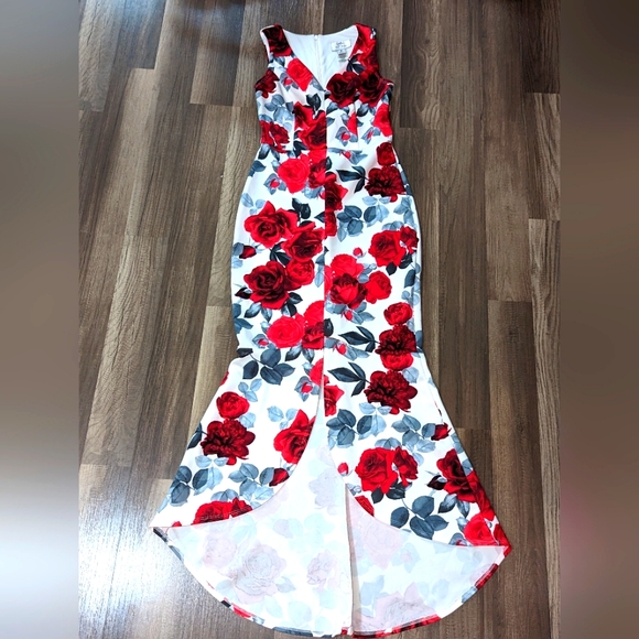 Red Rose Floral Bodycon Dress